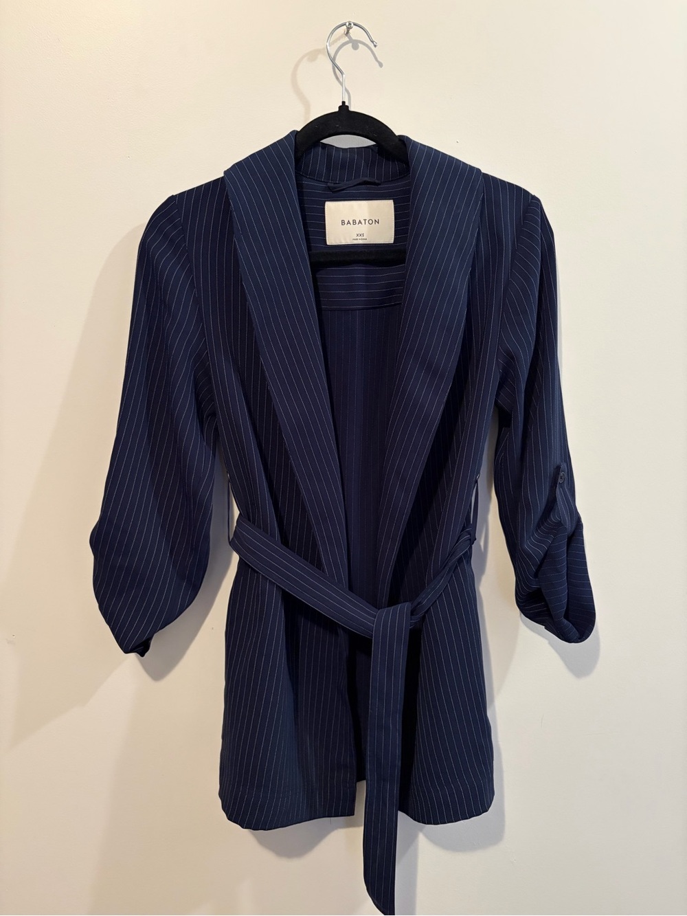 Aritzia Babaton Navy Pinstripe Tie-Waist Blazer - XXS